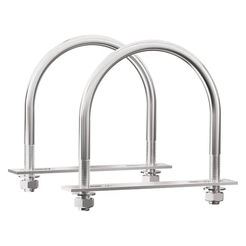 Vista 8 de 2 juegos de pernos en U redondos de acero inoxidable 304 de 0.98 pulgadas de ancho interior de 2.2 pulgadas de longitud M10 con tuercas, placa