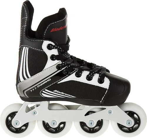 Vista 3 de Bladerunner by Rollerblade Dynamo Jr - Patines en línea de hockey ajustables, color negro y rojo, patines en línea