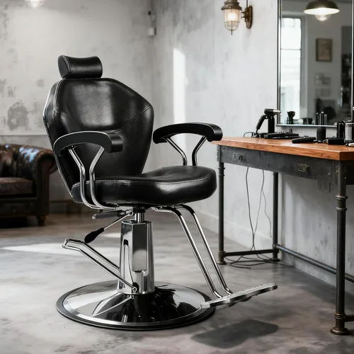 Vista 2 de Silla de peluquería con bomba hidráulica resistente, silla reclinable giratoria de 360 grados, estructura de acero duradero, equipo de belleza