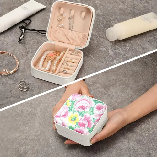 Vista 8 de LIOONS Digital Art Rose Pattern Leather Small Jewelry Box Travel Portable Jewelry Case for Ring Pendant Earring Necklace Bracelet Organizer Storage