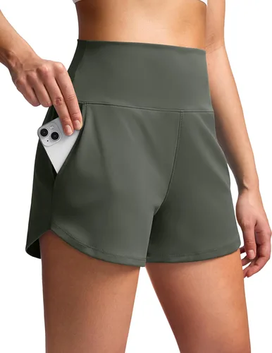 Vista 20 de Soothfeel Pantalones cortos deportivos de cintura alta para mujer, 3.5 pulgadas, control de abdomen, cómodos, para entrenamiento, gimnasio