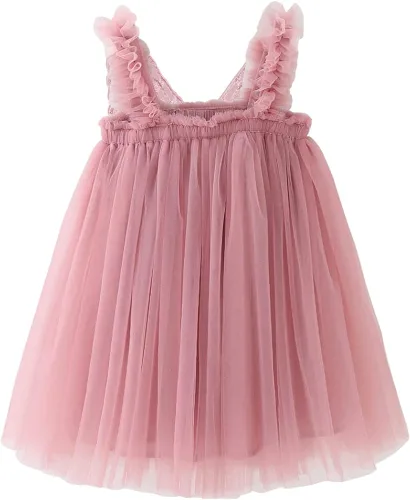 Vista 4 de BGFKS Vestido tutú de tul de mariposa en capas para niñas pequeñas, vestido de princesa con diadema de flores