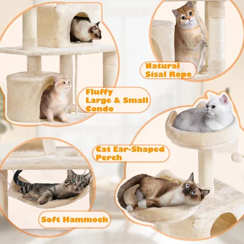 Vista 3 de Yaheetech Árbol para Gatos de 62.5 pulgadas Torre para Gatos Condominio para Gatitos con Plataforma y Hamaca, Postes Rascadores para Gatitos Casa