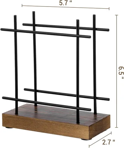 Vista 4 de MyGift - Servilletero de metal negro, dispensador de papel de mesa con base El soporte de metal con una base de madera quemada mantiene