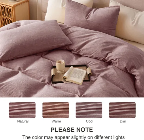 Vista 3 de BFS HOME Funda de edredón de lino tamaño King, mezcla de lino de algodón suave y transpirable, juego de ropa de cama de 3 piezas con 2 fundas