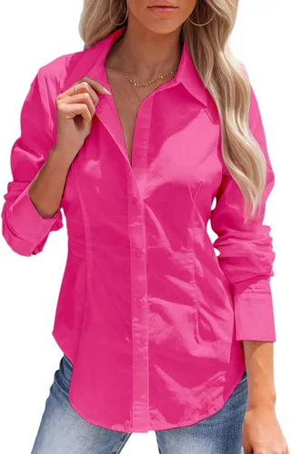 Vista 32 de siliteelon - Camisas de vestir de manga larga con botones para mujer, sin arrugas, cuello para trabajo, oficina, unicolor, blusas con corsé