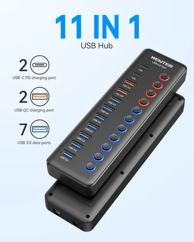 Vista 3 de Wenter Hub USB 3.0 alimentado, divisor de concentrador USB de 6 puertos
