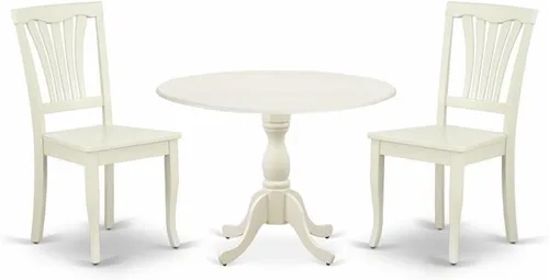 East West Furniture El juego de habitación Dublin de 3 piezas contiene una mesa de comedor redonda con gotas y 2 sillas de asiento de madera, 42 x