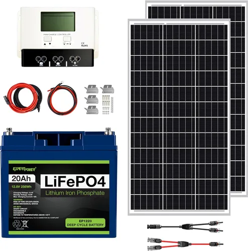 Vista 8 de ExpertPower Kit de energía solar de 200 W y 12 V Paneles solares mono-rígidos de 200 W, controlador de carga solar MPPT de 30 A RV, remolque