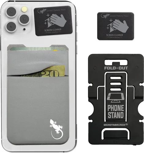 Vista 21 de Doble bolsillo - Soporte adhesivo para tarjetas - Bolsa para teléfono celular - Bolsillo de licra - Lleva tarjetas de crédito y dinero en efectivo