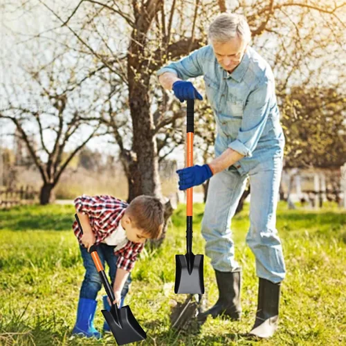 Vista 7 de Pala cuadrada pequeña para excavar con mango de metal, pala pequeña resistente de 43.3 pulgadas, palas de trinchera, ideal para excavar, jardinería