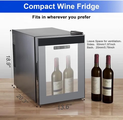 Vista 3 de Refrigerador de vino de 12 botellas Refrigerador de vino termoeléctrico con puerta de vidrio espejado Enfriador de vino independiente para bar