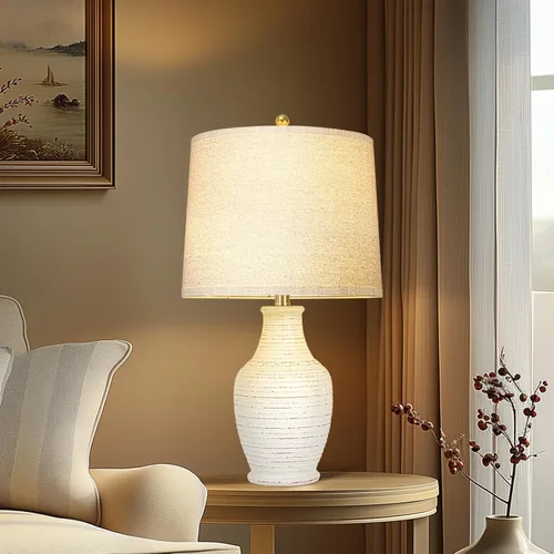 Vista 5 de Scenekoy Juego de 2 lámparas de mesa de cerámica de 23 pulgadas con bombilla regulable de 3 vías, interruptor giratorio, lámparas para sala