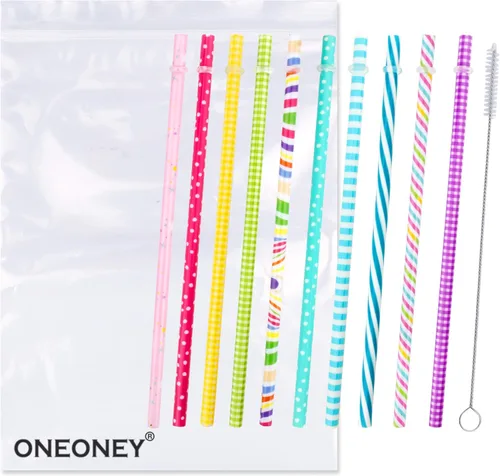 Vista 6 de JANYUN 40 piezas de pajitas reutilizables sin BPA de 9" con impresión colorida, pajitas de plástico duro con rayas para tarro de masón, vaso, uso