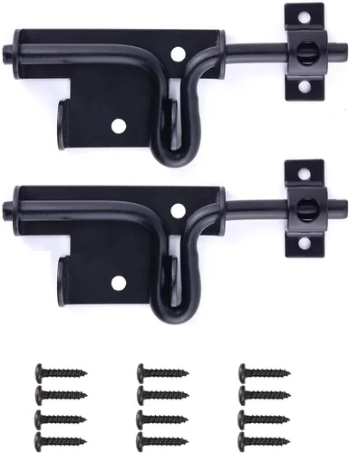 2 paquetes de cerrojo deslizante resistente – Cerradura de puerta de metal grueso negro con agujero de candado para valla de madera, puerta de
