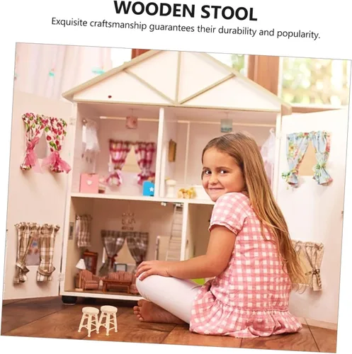 Vista 2 de Taburete de casa de muñecas para niños, mini juguetes, decoración de madera, accesorios a escala 1/12, accesorios en miniatura, muñecas, bar, silla