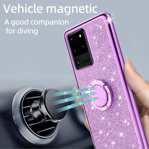 Vista 6 de KuDiNi Funda para teléfono S20 Ultra, Galaxy S20 Ultra de 6.9 pulgadas para mujer, con purpurina, cristal suave, TPU transparente, de lujo, linda