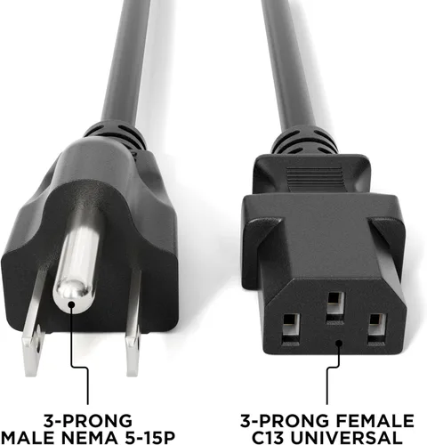 Vista 5 de Cable de alimentación de CA de 3 clavijas para computadora, médico, servidor y escritorio, cable de alimentación de 3 clavijas de 1 pie - Cable