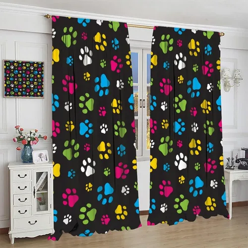 Vista 4 de Cortinas opacas con bolsillo para barra de perro arcoíris para dormitorio, sala de estar, estampado de gato, juego de 2 paneles, 42 x 45 pulgadas
