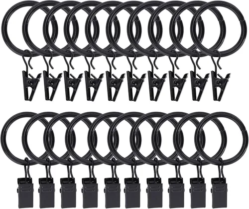 Lansian Paquete de 20 anillos de cortina con clips, clips de cortina para cortina, anillos de cortina con clips para colgar cortinas y lazos, 1