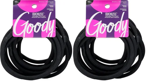Vista 10 de Goody Ouchless XL y ligas elásticas extra gruesas - Ligas para el cabello negras para mujer, sin daños, agarre fuerte para cabello grueso, estilos