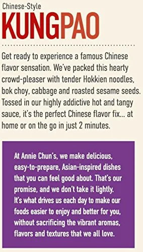 Vista 3 de Tazón de fideos Annie Chun's sabor Kung Pao Vegano, estable, 8.5 oz (paquete de 6), comida preparada para microondas de estilo chino
