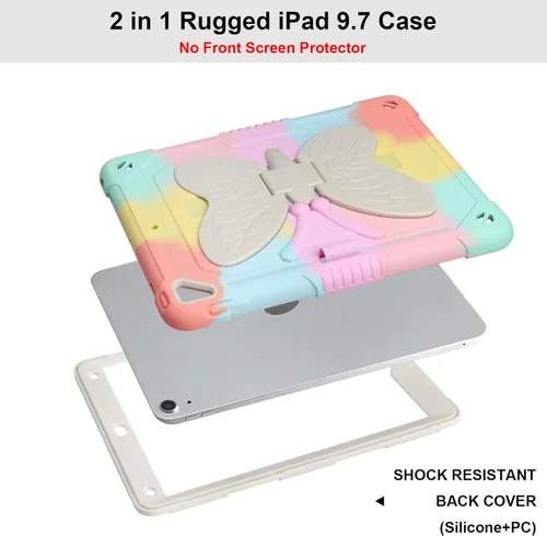 Vista 5 de VOFUOE Funda para iPad 9.7 2018 para iPad de 6ª generación, soporte para lápices con soporte de mariposa, para iPad de 5ª generación 2017, funda