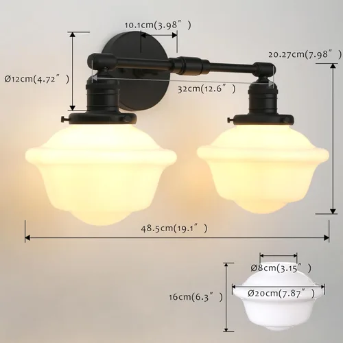 Vista 5 de Pathson 2-Lights Milk White Glass Wall Sconce Lights, Modern Classic Wall Vanity Lighting for Living Room Bathroom Bedroom