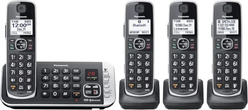 Vista 2 de Panasonic® Link2Cell KX-TGE674B - Sistema telefónico inalámbrico expandible Bluetooth® DECT 6.0 con sistema de contestación digital, KX-TGE674B
