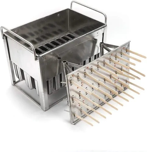 Vista 4 de Kit de moldes para paletas de hielo de acero inoxidable, soporte para palitos de helado de paletas de hielo + cepillo de limpieza