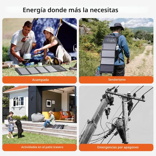 Vista 9 de BigBlue Cargador de panel solar de 28W con USB-C dual y USB-A, cargador solar portátil para teléfono para acampar, hacer senderismo, hacer mochila