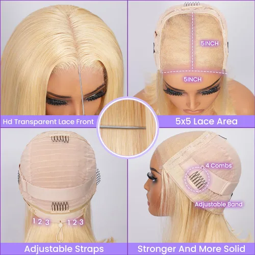 Vista 3 de UTIDE Peluca de cabello humano lacio de 5 x 5 pulgadas, peluca frontal de encaje frontal transparente HD de 150 %, peluca frontal corta y recta de 5