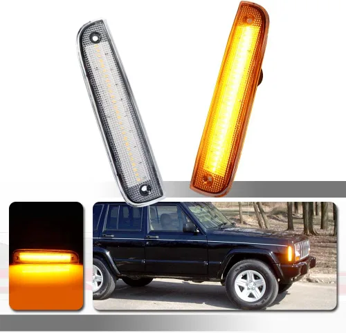 Vista 11 de Compatible con Jeep Wrangler 1997 1998 1999 2000 2001 Parachoques delantero lateral esquina marcador luz ámbar LED ámbar lente ámbar