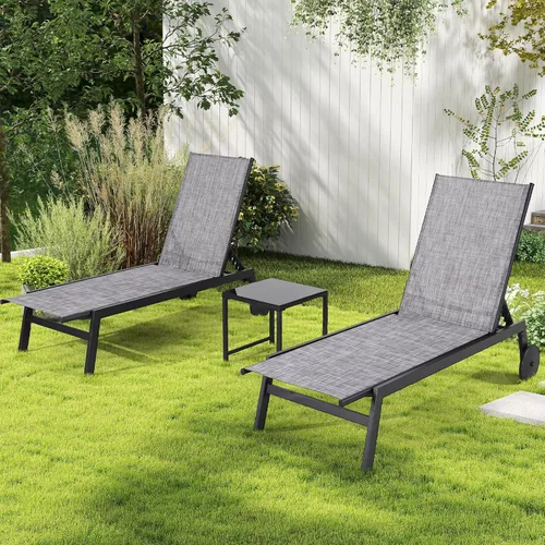 Vista 12 de Patio Chaise Lounge Chair with Wheels, Set of 2 Outdoor Lounge Chairs with Adjustable Backrest, Waterproof Poolside Lounge Chairs