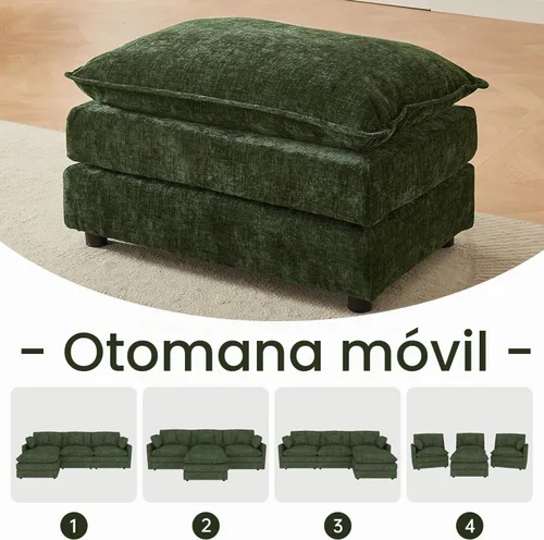 Vista 7 de Sofá seccional modular, conjunto de sofá en forma de L de 112.2 pulgadas con reposabrazos, sofás de nube cómodos de 3 plazas con otomana móvil