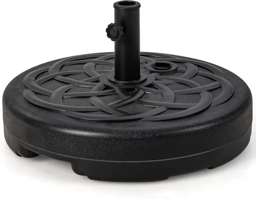 Vista 14 de Giantex Base de sombrilla rellenable: soporte de sombrilla de polietileno de alta densidad de 44 libras, relleno de agua o arena, textura de concha