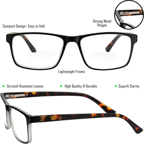 Vista 6 de Yogo Vision Bifocal Reading Glasses for Men and Women, Rectangle MultiFocal Readers with Spring Hinges, Retro Design