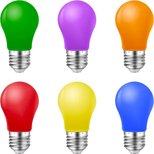 Bombilla LED de color de 1 W, bombillas de colores E26/E27 K45, bombillas LED multicolor, rojo, amarillo, azul, verde, naranja, morado, para