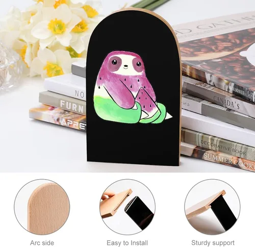 Vista 4 de Perezoso de sandía con extremos de libro para estantes, soporte de libros de madera para biblioteca, escuela, oficina, hogar, estudio, decoración