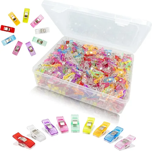 Vista 10 de Clips de costura, 100 piezas con caja de plástico, colores surtidos. Clips para acolchado y edredón para tela, clips para coser y acolchar, clips