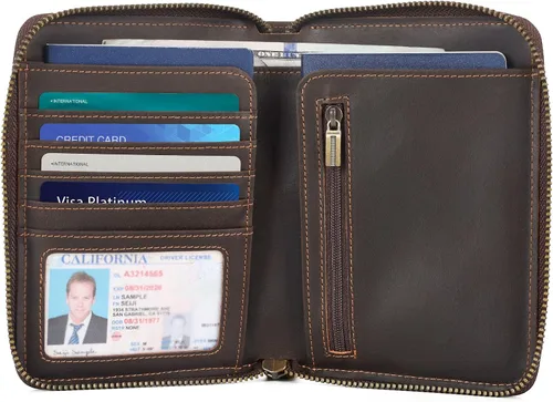 Vista 6 de Polare - Cartera de pasaporte de viaje de cuero de grano completo con cremallera YKK y bloqueo RFID, organizador de documentos, soporte para 2