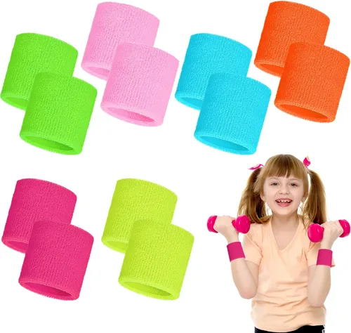 Vista 9 de Bememo 12 piezas de muñequeras de neón, muñequeras para la muñeca, banda absorbente de sudor para competiciones, para hombres y mujeres