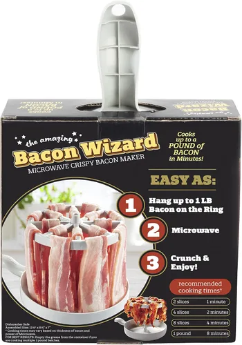 Vista 9 de Cocedor de tocino en microondas – Bacon Wizard cocina 1 libra de tiras y reduce la grasa en un 40% – Úselo para preparar comidas grandes – Más