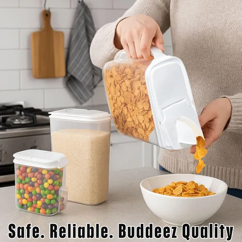 Vista 2 de Buddeez Cereal Buddy - Dispensador de almacenamiento de alimentos, varios tamaños, recipientes de plástico sin BPA con mango EZ Grip, cuchara