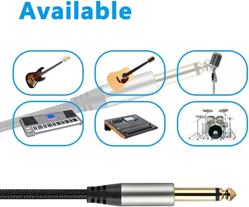 Vista 5 de Paquete de 2 cables de guitarra de 1/4 de pulgada con conector TS recto de 0.249 in (16 pies-2 unidades)