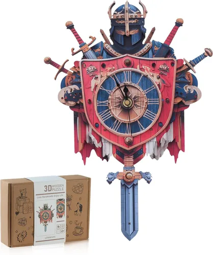 Vista 11 de Rompecabezas de madera 3D para adultos, kit de modelo de reloj de dragón azul con péndulo, rompecabezas 3D para adultos, kit de reloj de pared DIY