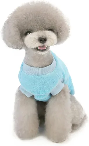 Vista 2 de Suéter para perro, forro polar de lana para invierno, cálido, pijama de flores para perros pequeños, medianos, gatos, azul claro, S