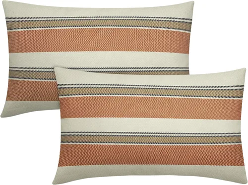 Vista 9 de Juego de 2 fundas de almohada a rayas negras y marrones de 16 x 16 pulgadas, diseño de rayas bohemias con estampado de rayas color crema, fundas
