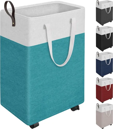 Vista 14 de HomeHacks - Cesta de lavandería rodante de 75L con ruedas, cesta de ropa plegable e impermeable, cesta de ropa móvil, contenedores de almacenamiento