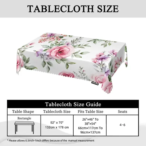 Vista 5 de Swono Mantel rectangular con diseño de rosas y hojas de rosas, mantel oblongo, de 52 x 70 pulgadas, para mesa de comedor, bufé, fiestas, patio